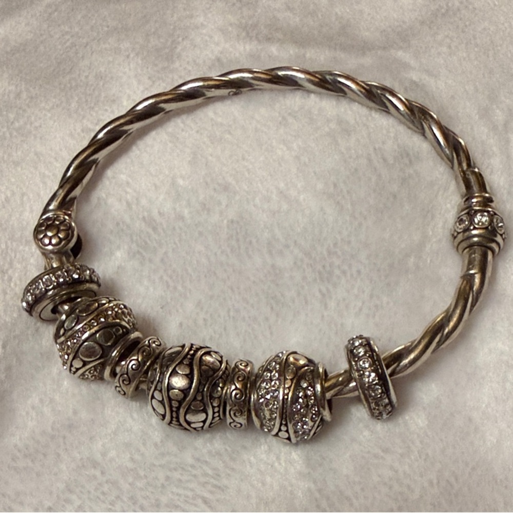 Retired Brighton Sterling Silver Hinged Bangle Bracelet with 7 Charms